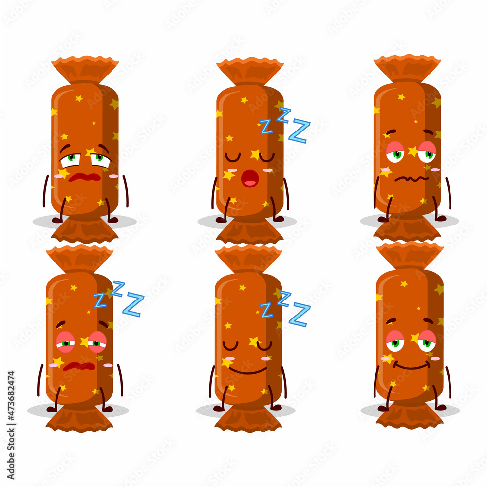 Poster cartoon character of orange long candy package with sleepy expression