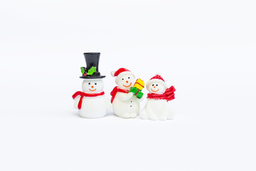 Cute little snowman toy set isolate on white background, Christmas decoration item, festive season concept
