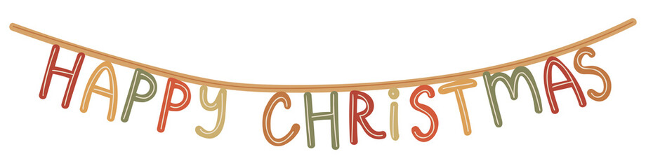Vector isolated element. The inscription is made of colored letters. Happy Christmas. Decoration for Christmas. Color image on a white background. The print is used for packaging design.