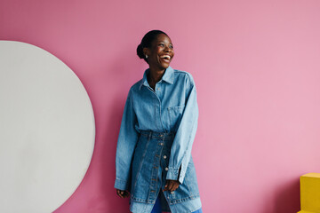 Happy studio portrait of black woman 
