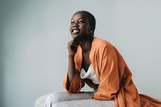 Happy african woman portrait indoors