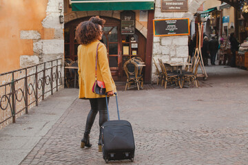 tourist in Europe, woman walking on the street