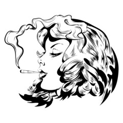 Doodle with girl smoked marijuana joint. - 473685226