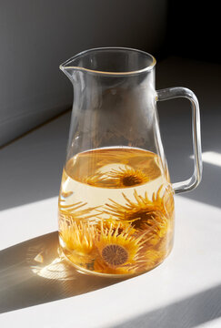 Closeup of perfume lotus tea in glass jug