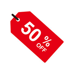 50% sale tag icon. Special shopping offer label shape