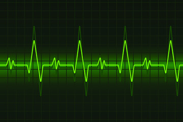 Heart pulse monitor with signal. Heart beat in green, ekg, vector illustration