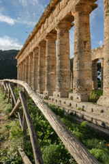 Ancient historical landmark Segesta archaeological site of historic Greece temple ruin in  Sicily...