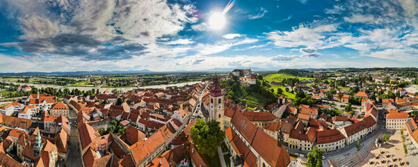 Aerial Panorama View on Ptuj Town in Slovenia