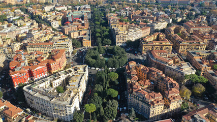 Aerial drone photo of iconic Piazza Mazzini or Mazzini square in the centre of Prati with beautiful...
