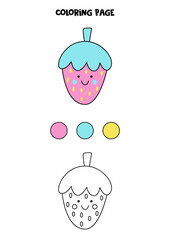 Color cute kawaii strawberry. Worksheet for kids.