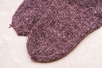 warm winter knitted wool socks handmade close-up
