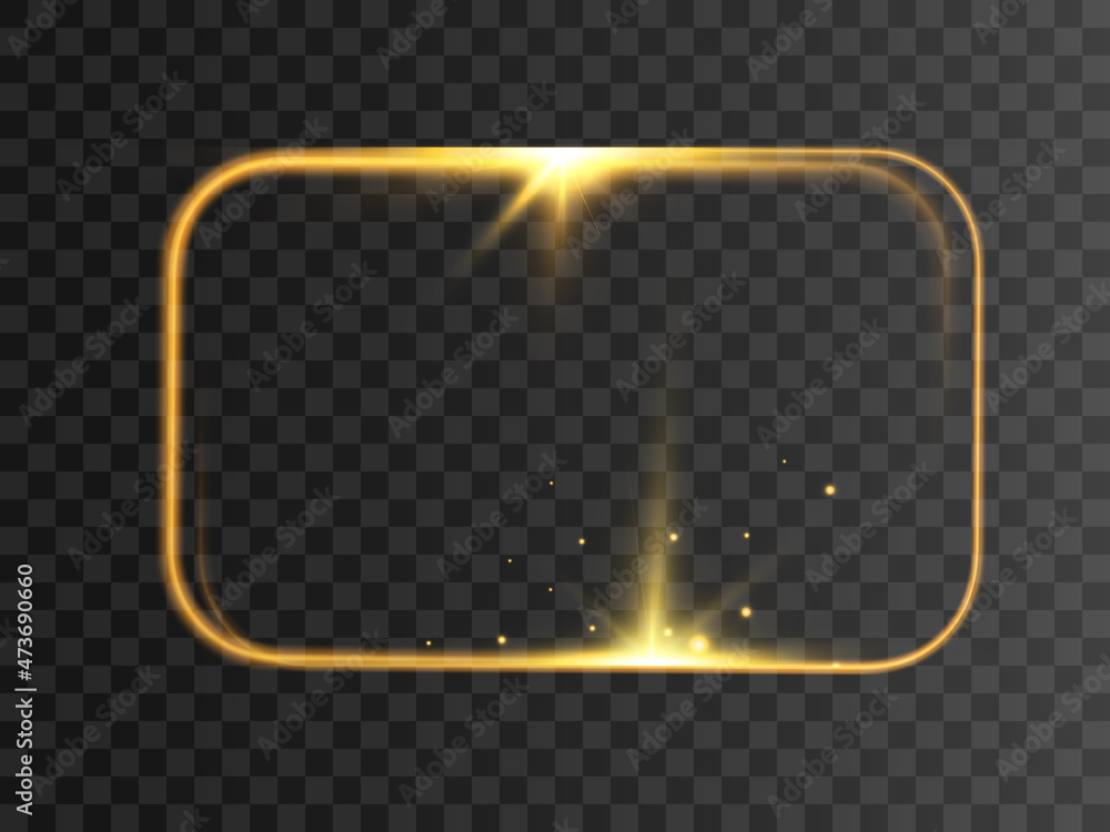 Poster gold frame with light effects. shining rectangle banner. isolated on black transparent background. v