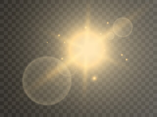 Yellow glowing transparent light effect lens flare. Star. The sun. Vector