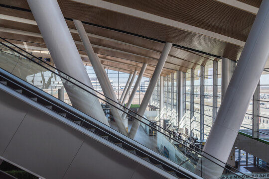 Inside of passenger terminal of Platov International Airport in Rostov-on-Don, Russia