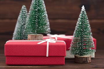 Christmas tree and gift box still life
