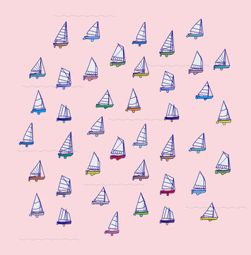 Small Sailboat Pattern on Pink / Catboats