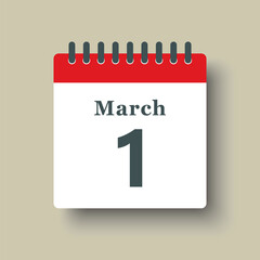 Icon day date 1 March, template calendar page
