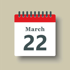 Icon day date 22 March, template calendar page