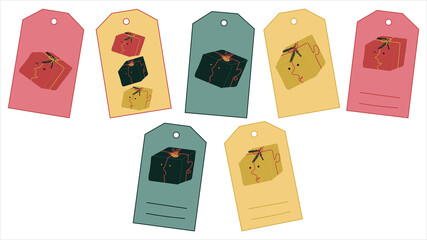 A set of gift tags with illustrations. Tags for scrapbooking. 