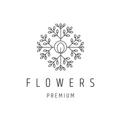 Flowers Logo design with Line Art On White Backround