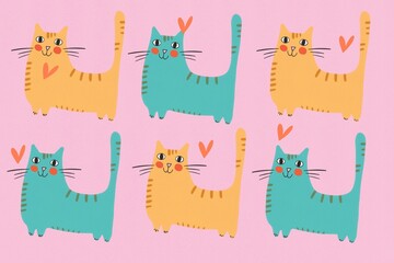 Cat illustration pattern with hearts 