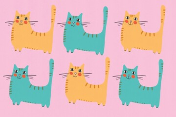 Cute cat illustration pattern on pink