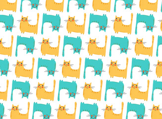 Cute cat illustration pattern on white