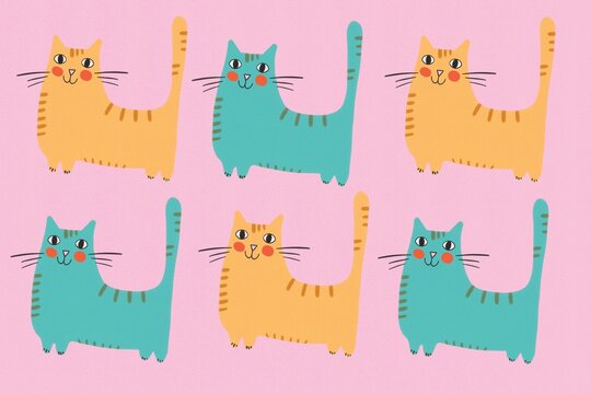 Cute cat illustration pattern on pink