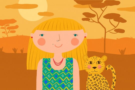Woman with a leopard in Africa
