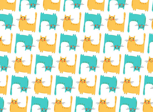 Cute cat illustration pattern on white
