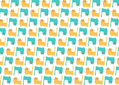 Cats illustration pattern on white