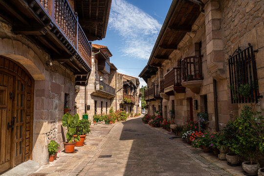Typical Spanish street in old town in Cantabria