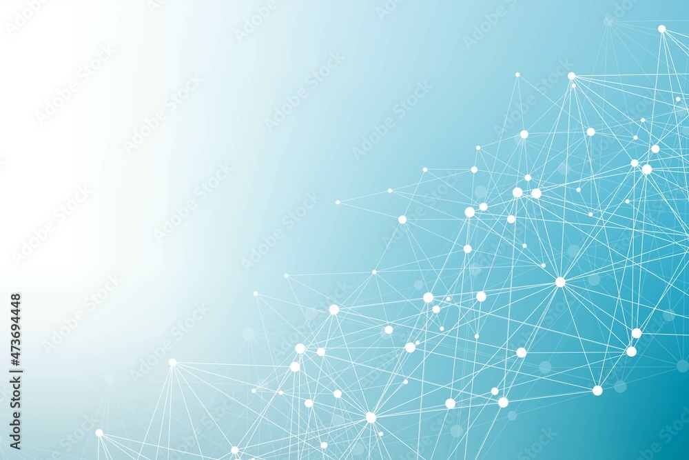 Poster geometric abstract background with connected line and dots. structure molecule and communication. bi