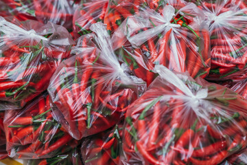 Red chili in a plastic bags