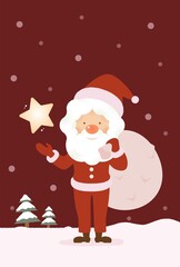 雪原に立って星を掲げるサンタクロース