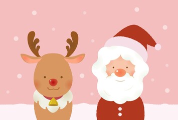 雪原のサンタクロースとトナカイ