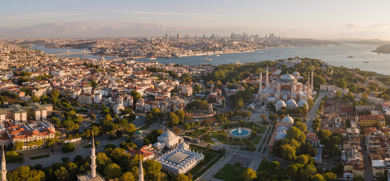 Istanbul panorama, Turkey, aerial view in the morning