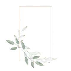 Green and gold spring creative floral watercolor frame