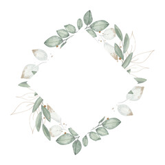 Fototapeta premium Green and gold spring creative floral watercolor frame