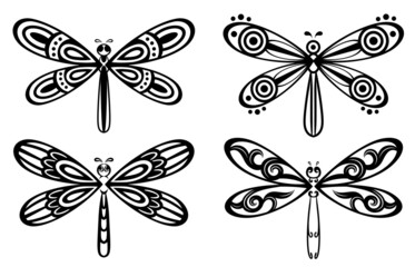 Collection of silhouettes dragonflies for tattoo design