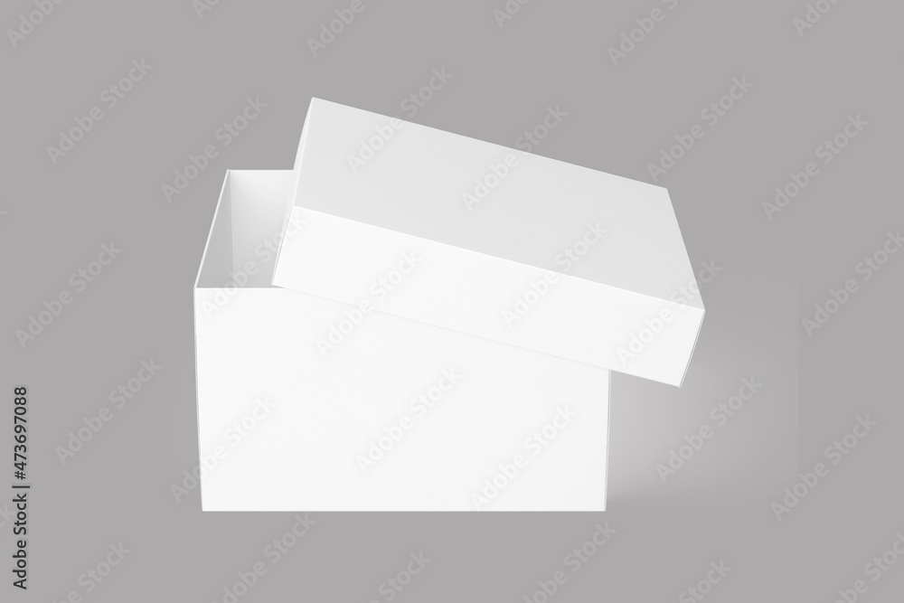 Poster blank white open empty square box mockup isolated over white background 3d rendering.