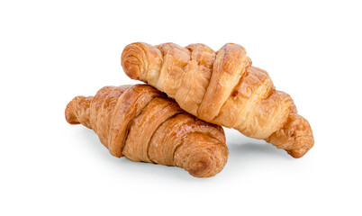 Fresh tasty croissants on white background.