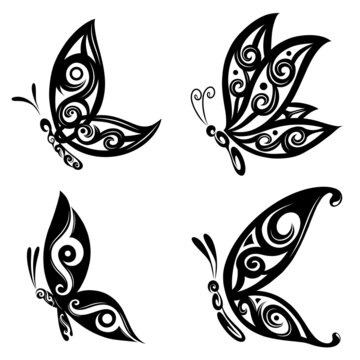 Set of beautiful butterflies silhouettes