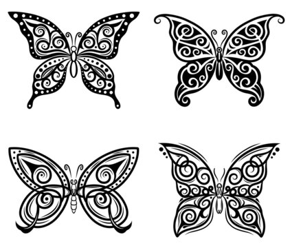 Set of beautiful butterflies silhouettes style decorations