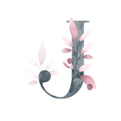 Fairly pink and blue creative floral watercolor alphabet letter