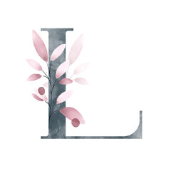 Fairly pink and blue creative floral watercolor alphabet letter