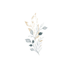 cold blue and gold creative floral watercolor composition 
