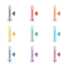 Smart temperature icon isolated on white background, color set