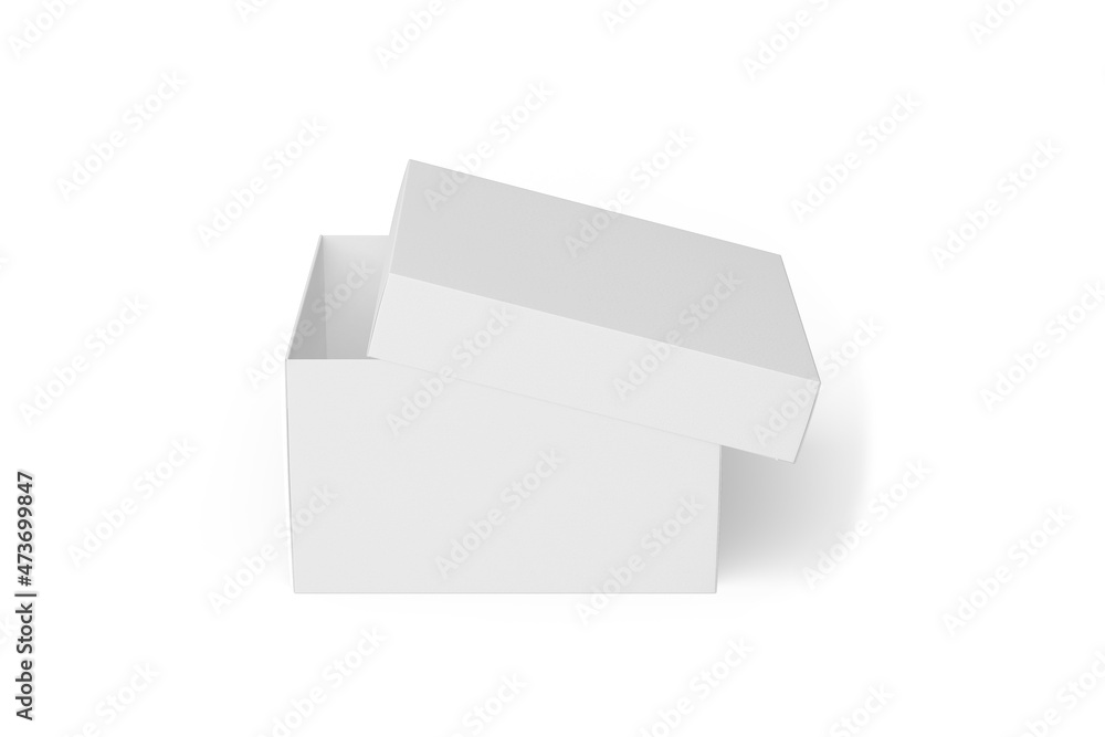 Poster blank white open empty square box mockup isolated over white background 3d rendering.