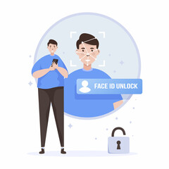 Face ID to unlock screen on flat illustration design